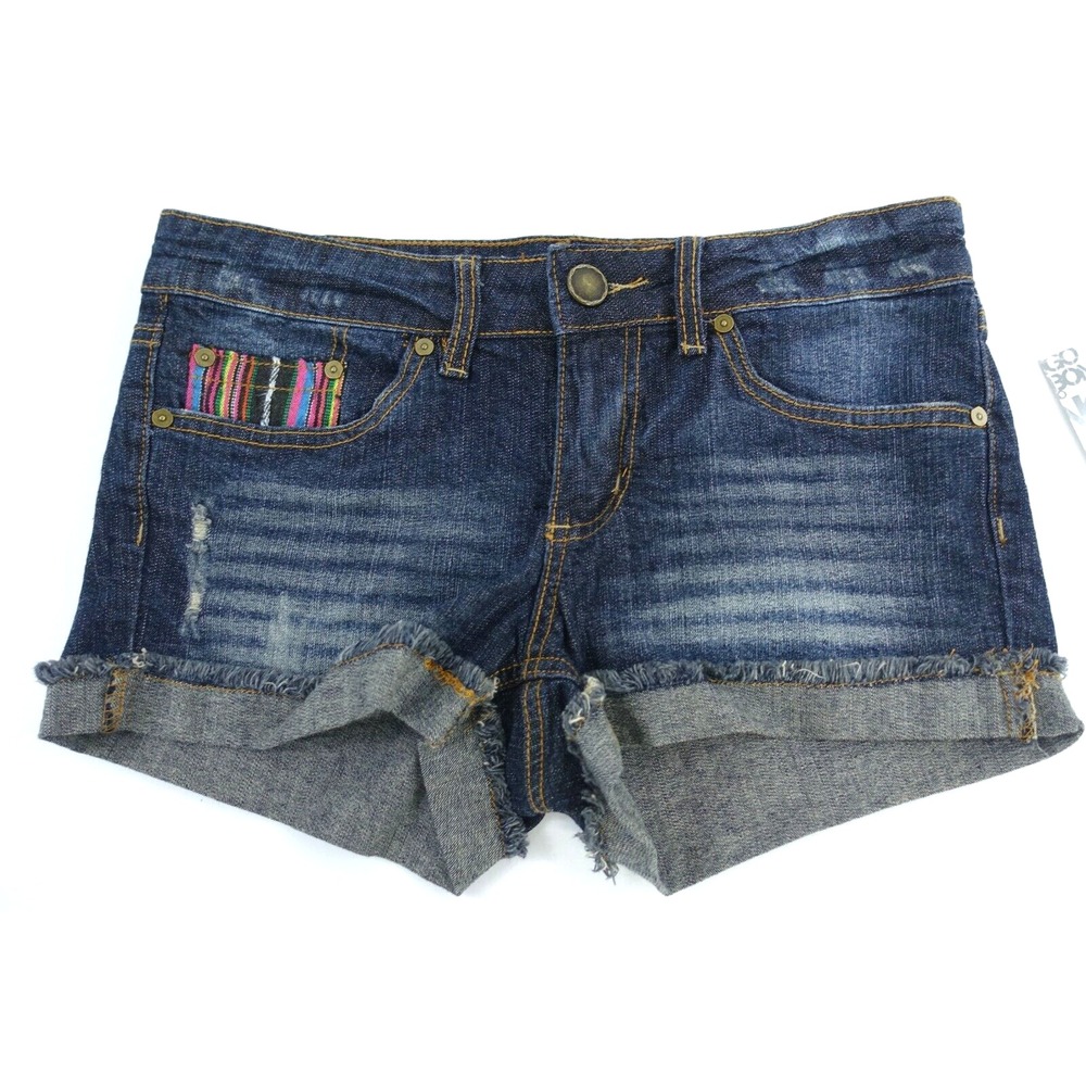 Bongo Jeans Shorts Juniors Sz 5 Cuffed Frayed Cotton Spandex Stretch Embellished
